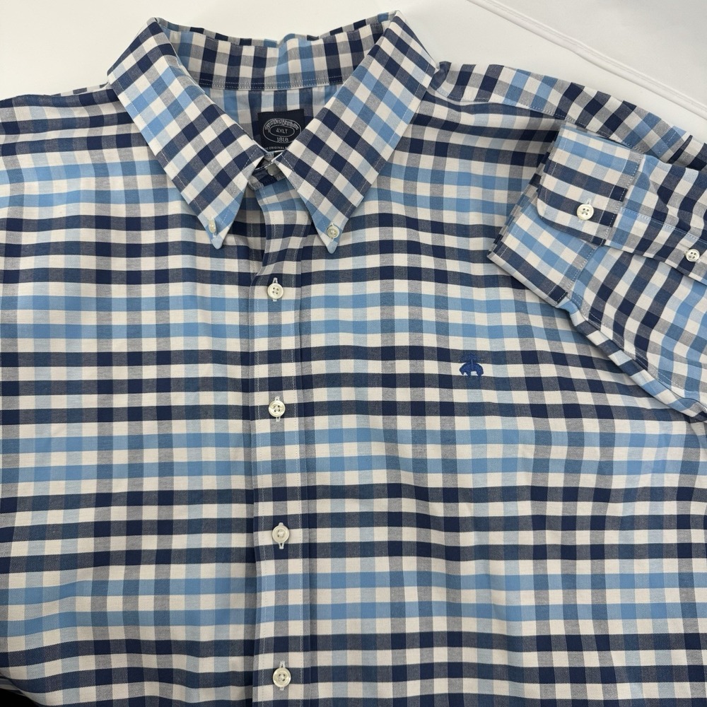 BROOKS BROTHERS Size 4XLT Men's Plaid Multicolor Casual Button Down White/ Blue